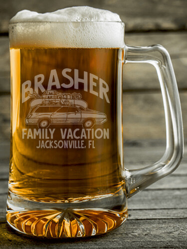 Retro Family Vacation Clear Beer Mug - Engraved