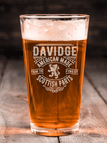 Scottish Parts Clear Pint Glass - Engraved (single)