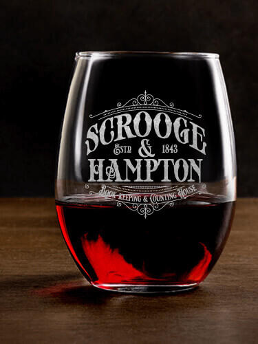 Scrooge Clear Stemless Wine Glass - Engraved (single)