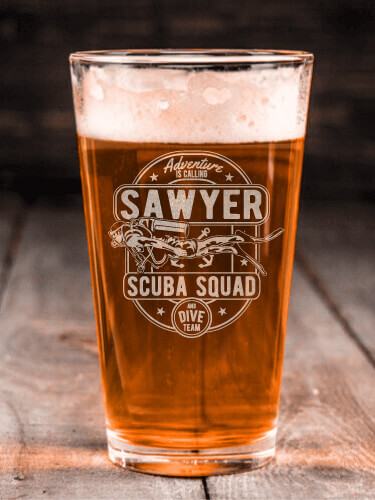 Scuba Clear Pint Glass - Engraved (single)