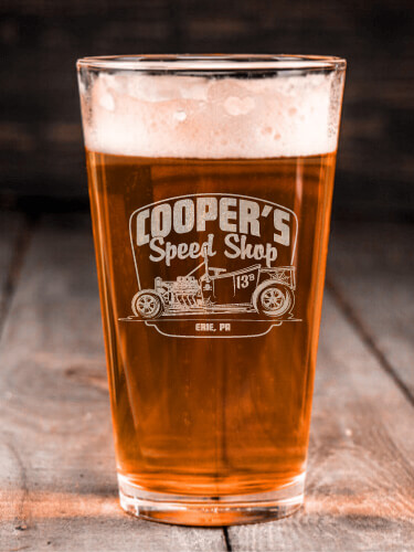 Speed Shop Clear Pint Glass - Engraved (single)