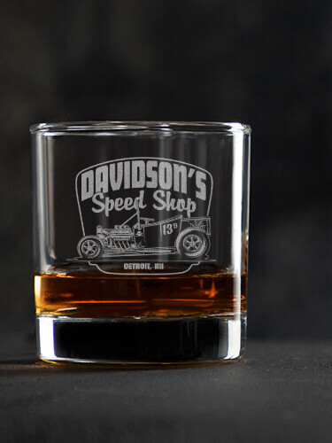 Speed Shop Clear Rocks Glass - Engraved (single)