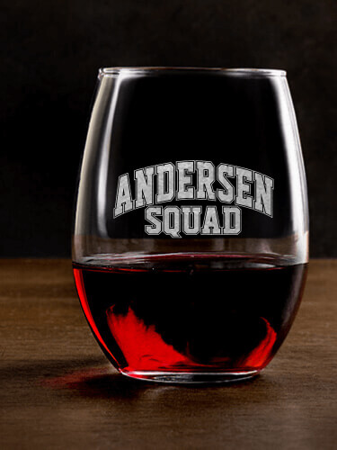 Squad Clear Stemless Wine Glass - Engraved (single)