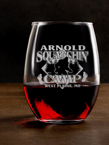 Squatchin' Camp Clear Stemless Wine Glass - Engraved (single)