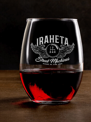 Street Machines Clear Stemless Wine Glass - Engraved (single)