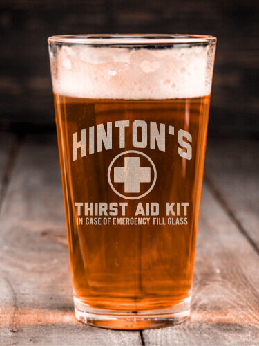 Thirst Aid Kit Clear Pint Glass - Engraved (single)
