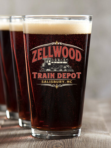 Train Depot Clear Pint Glass - Color Printed (set of 4)