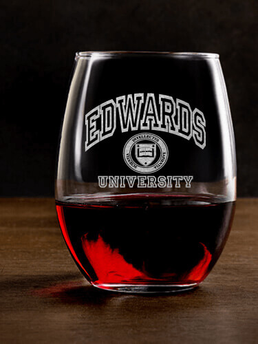 University Clear Stemless Wine Glass - Engraved (single)