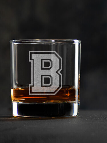 Varsity Letter Clear Rocks Glass - Engraved (single)