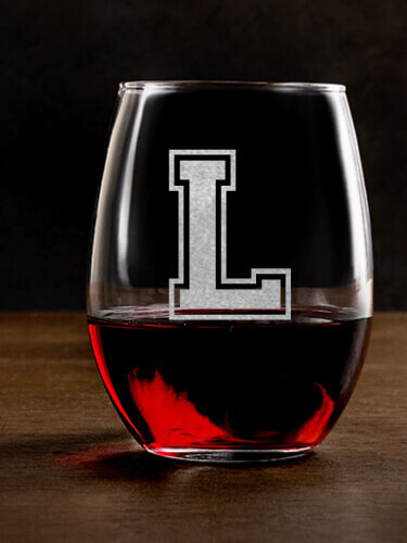 Varsity Letter Clear Stemless Wine Glass - Engraved (single)