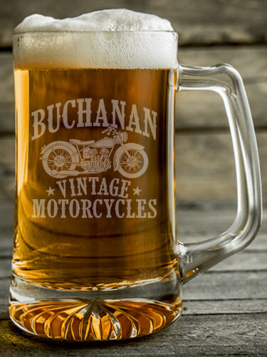 Vintage Motorcycles Clear Beer Mug - Engraved
