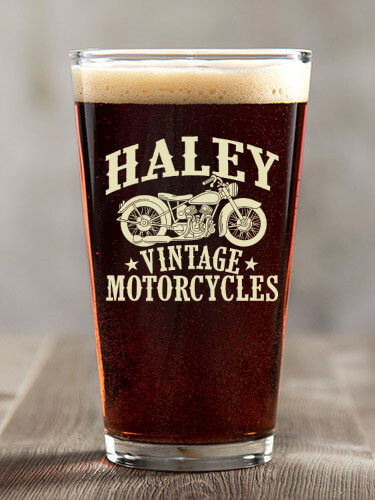 Clear Vintage Motorcycles Personalized pint-glass-color 