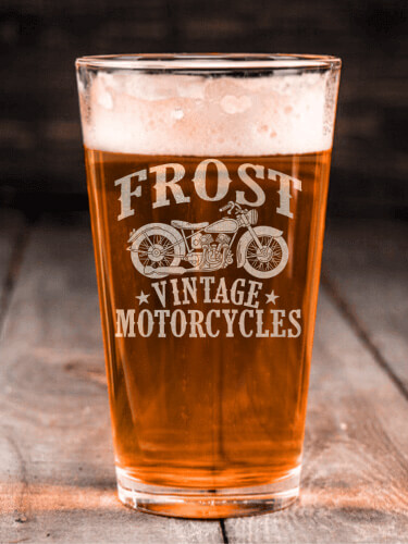 Vintage Motorcycles Clear Pint Glass - Engraved (single)