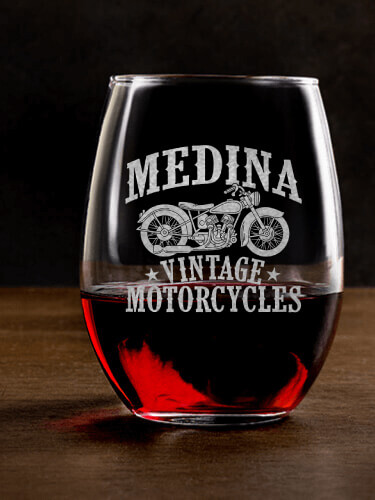 Vintage Motorcycles Clear Stemless Wine Glass - Engraved (single)