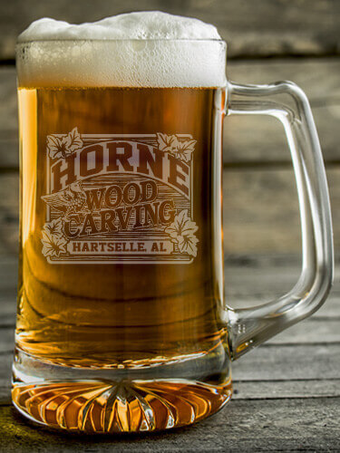 Wood Carving Clear Beer Mug - Engraved