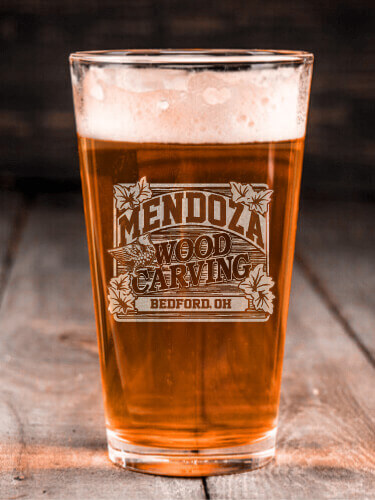 Wood Carving Clear Pint Glass - Engraved (single)