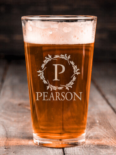 Wreath Monogram Clear Pint Glass - Engraved (single)