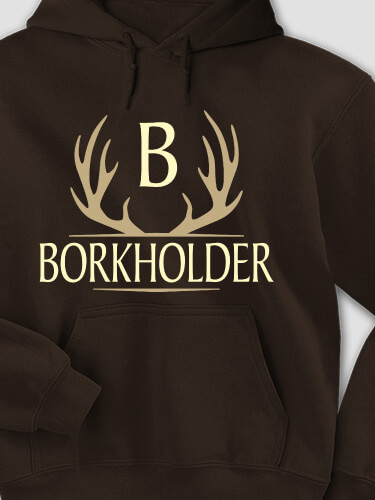 Antler Monogram Dark Chocolate Adult Hooded Sweatshirt