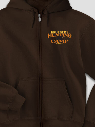 Bear Hunting Camp Dark Chocolate Embroidered Zippered Hooded Sweatshirt