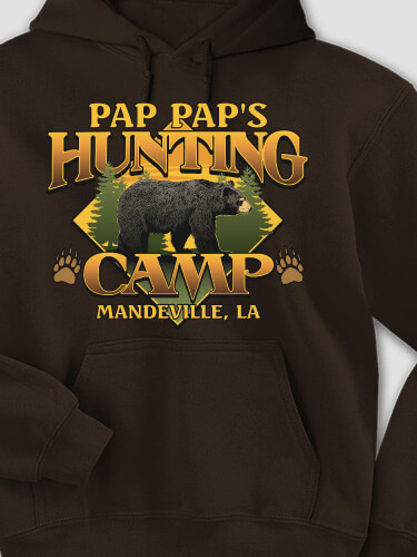 Bear Hunting Camp Dark Chocolate Adult Hooded Sweatshirt