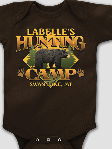 Bear Hunting Camp Dark Chocolate Baby Bodysuit