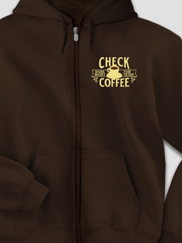 Coffee Dark Chocolate Embroidered Zippered Hooded Sweatshirt