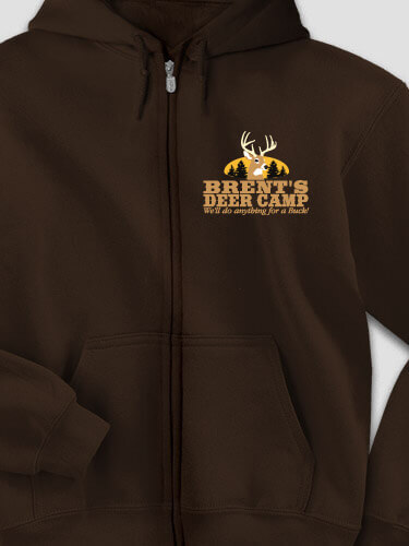 Deer Camp Dark Chocolate Embroidered Zippered Hooded Sweatshirt