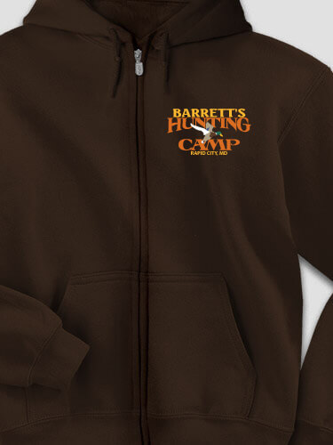 Duck Hunting Camp Dark Chocolate Embroidered Zippered Hooded Sweatshirt