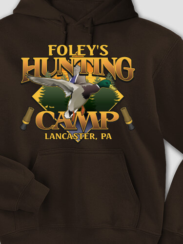 Duck Hunting Camp Dark Chocolate Adult Hooded Sweatshirt