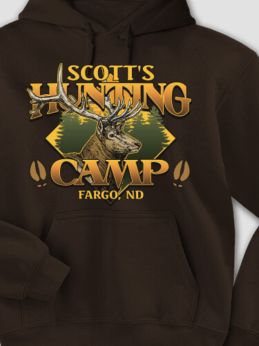 Elk Hunting Camp Dark Chocolate Adult Hooded Sweatshirt