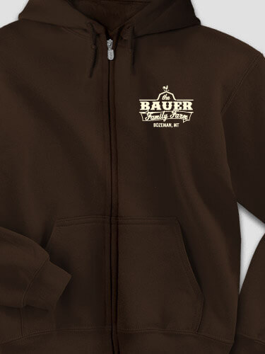 Family Farm Dark Chocolate Embroidered Zippered Hooded Sweatshirt