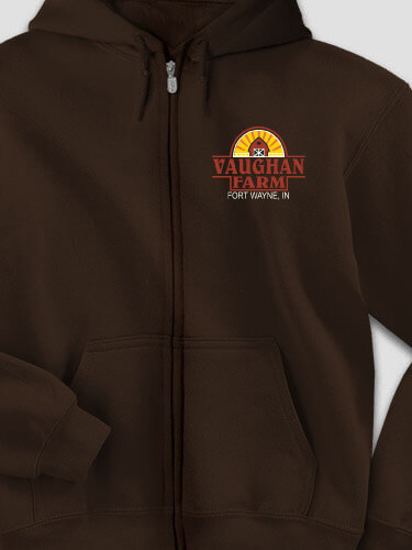 Farm Dark Chocolate Embroidered Zippered Hooded Sweatshirt