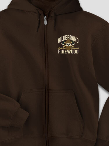 Firewood Dark Chocolate Embroidered Zippered Hooded Sweatshirt