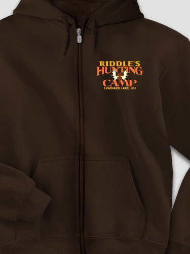 Moose Hunting Camp Dark Chocolate Embroidered Zippered Hooded Sweatshirt
