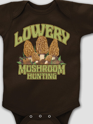 Mushroom Hunting Dark Chocolate Baby Bodysuit