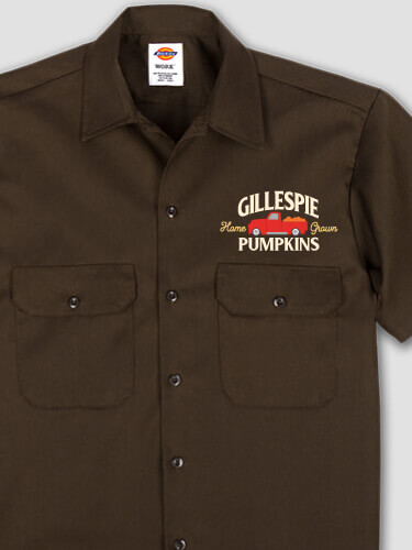 Pumpkins Dark Chocolate Embroidered Work Shirt