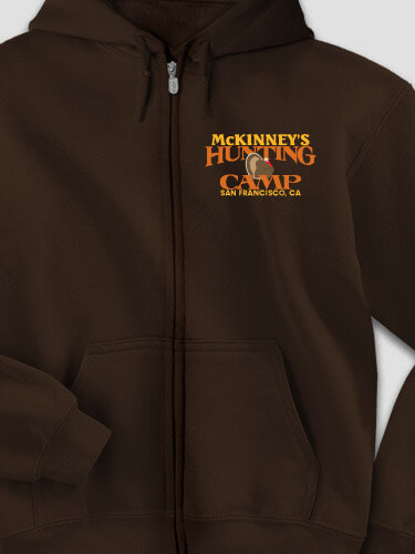 Turkey Hunting Camp Dark Chocolate Embroidered Zippered Hooded Sweatshirt