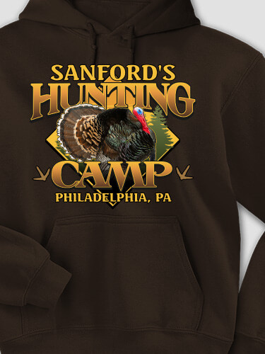 Turkey Hunting Camp Dark Chocolate Adult Hooded Sweatshirt