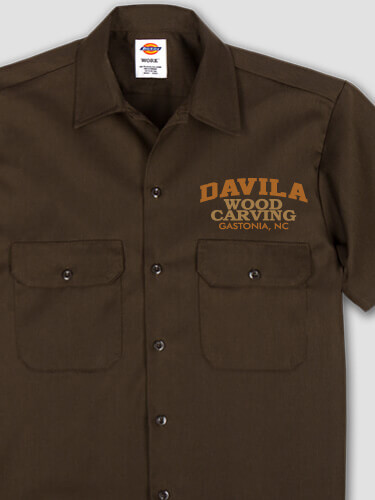 Wood Carving Dark Chocolate Embroidered Work Shirt