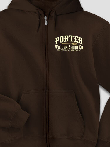Wooden Spoon Company Dark Chocolate Embroidered Zippered Hooded Sweatshirt