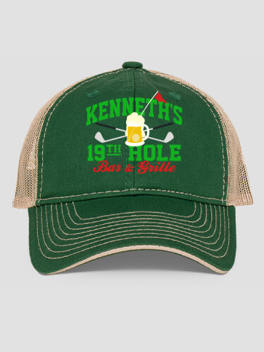 19th Hole Dark Green/Khaki Embroidered Trucker Hat