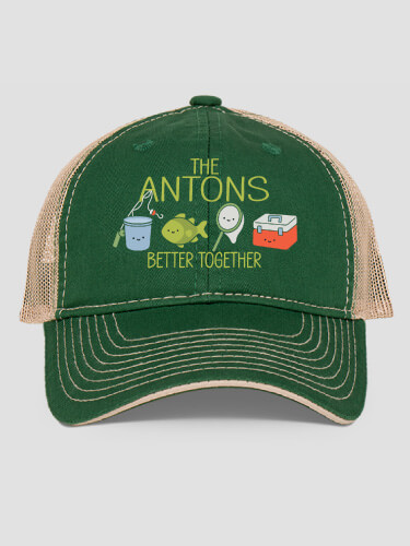 Better Together Fishing Dark Green/Khaki Embroidered Trucker Hat