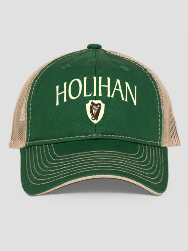 Irish Harp Dark Green/Khaki Embroidered Trucker Hat