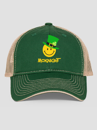 Irish Smiley Dark Green/Khaki Embroidered Trucker Hat