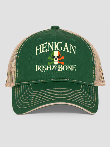 Irish to the Bone Dark Green/Khaki Embroidered Trucker Hat