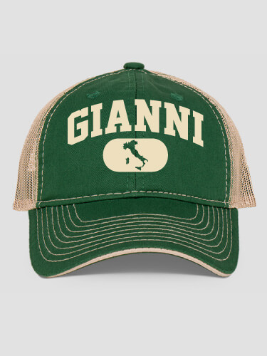 Italian Varsity Dark Green/Khaki Embroidered Trucker Hat