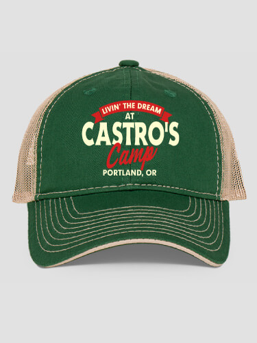 Livin' The Dream Camp Dark Green/Khaki Embroidered Trucker Hat