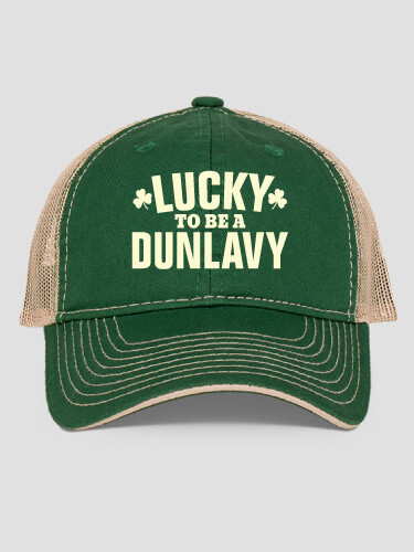 Lucky To Be Dark Green/Khaki Embroidered Trucker Hat