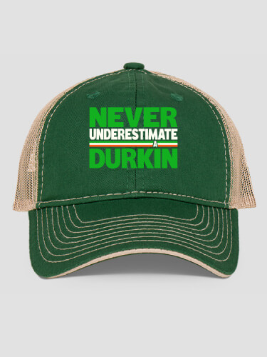 Never Underestimate Irish Dark Green/Khaki Embroidered Trucker Hat