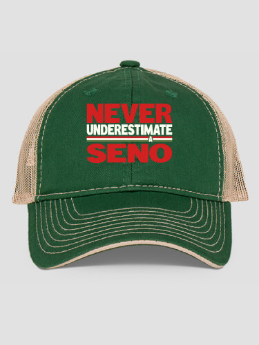 Never Underestimate Italian Dark Green/Khaki Embroidered Trucker Hat